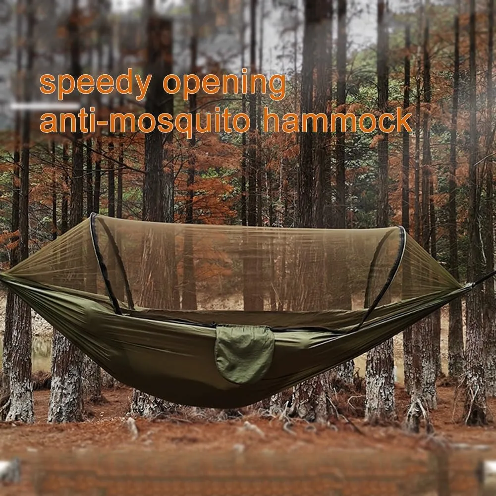 Camping Hammock,travel Hammock,Automatic Quick-open with Mosquito Net, Nylon Fabric, Suitable for Camping, Camping and Beach Scenarios.(Light blue)