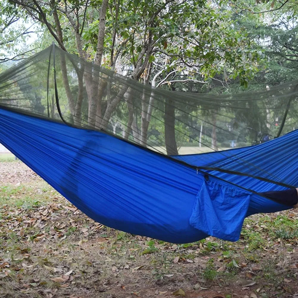 Camping Hammock,travel Hammock,Automatic Quick-open with Mosquito Net, Nylon Fabric, Suitable for Camping, Camping and Beach Scenarios.(Light blue)