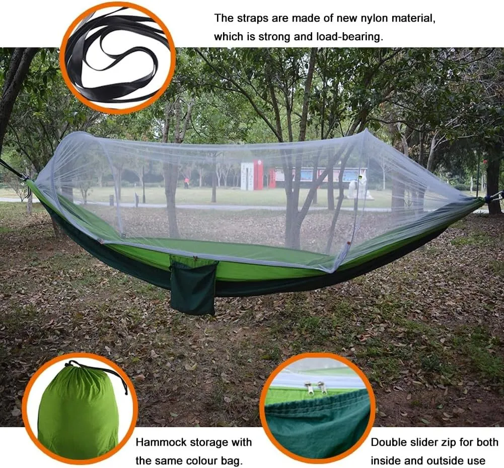 Camping Hammock,travel Hammock,Automatic Quick-open with Mosquito Net, Nylon Fabric, Suitable for Camping, Camping and Beach Scenarios.(Light blue)