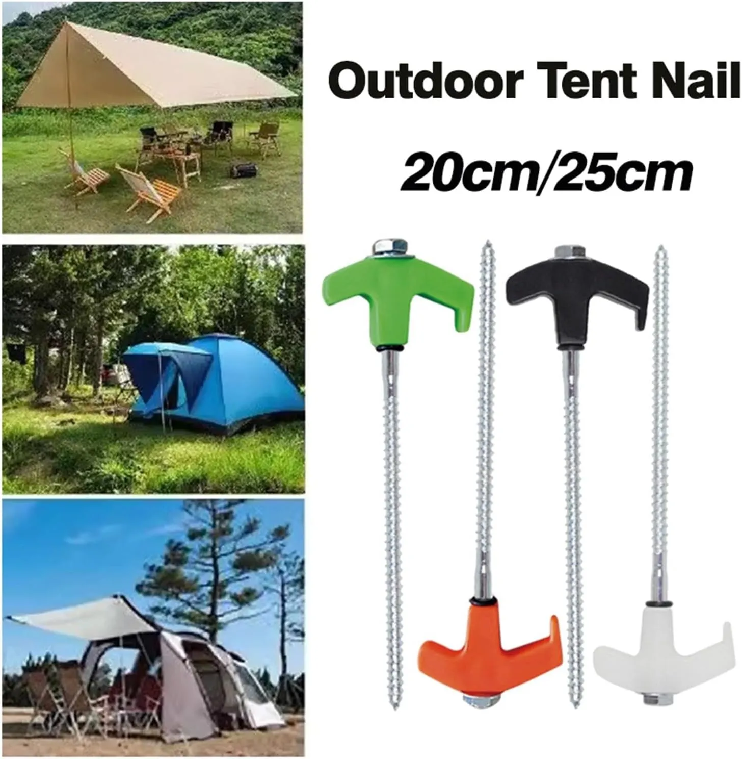 Camping Steel Screw Tent pegs, Outdoor Heavy Duty Steel Anchor Tent pegs 20cm/25cm(Green 20cm)