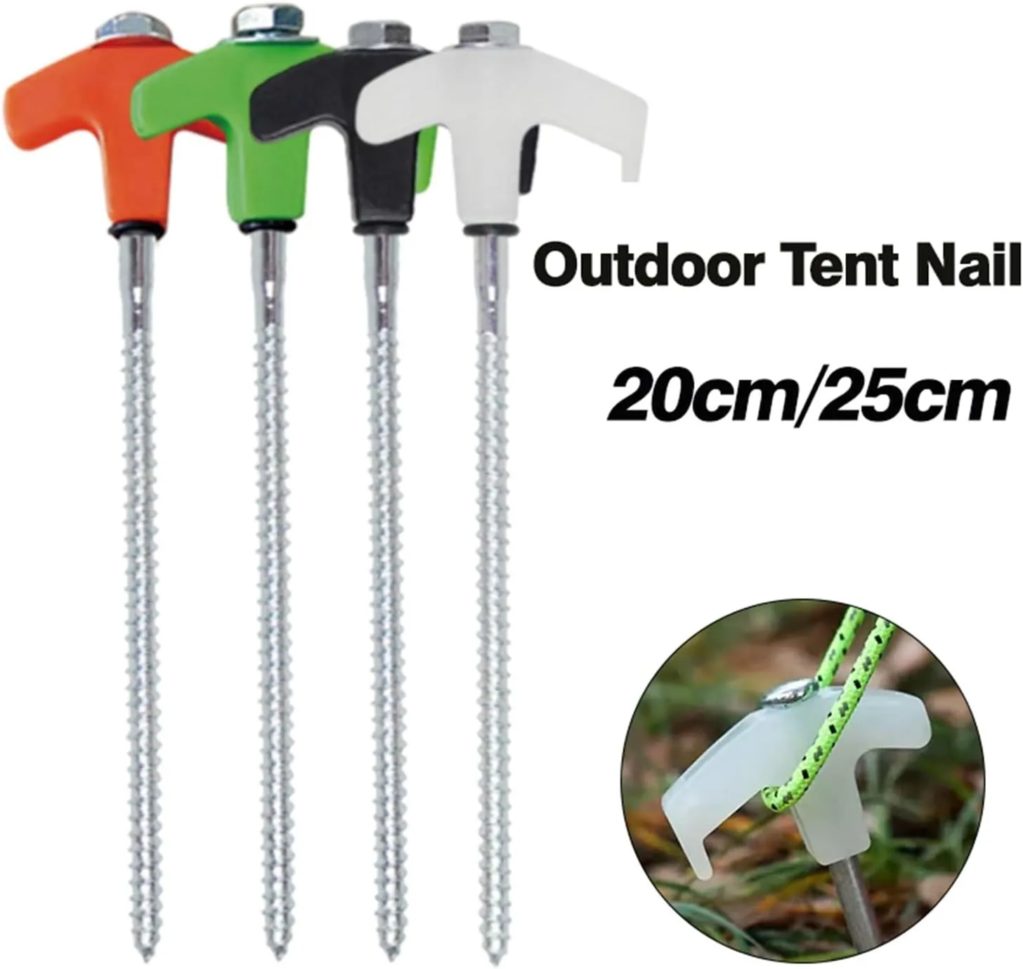 Camping Steel Screw Tent pegs, Outdoor Heavy Duty Steel Anchor Tent pegs 20cm/25cm(Green 20cm)