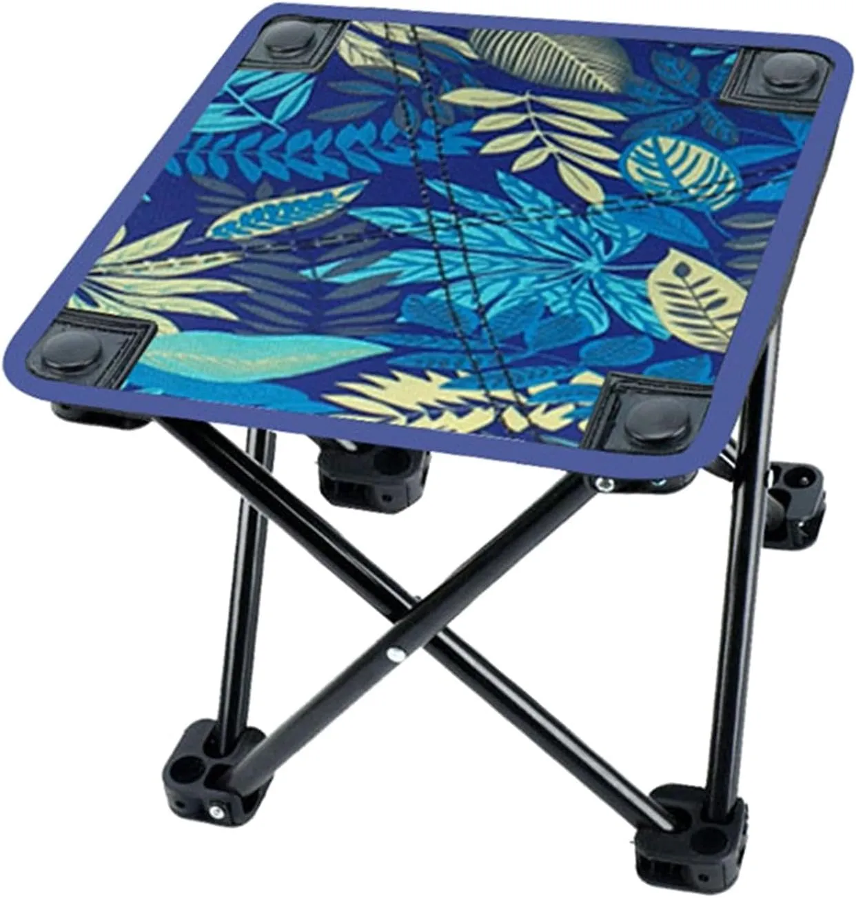 Camping Stool, Folding Stool, Mini Folding Stool, Stools for Adult Reclining Feet for Fishing, Beach, Blue Leaves