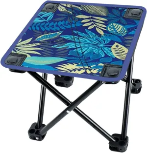 Camping Stool, Folding Stool, Mini Folding Stool, Stools for Adult Reclining Feet for Fishing, Beach, Blue Leaves