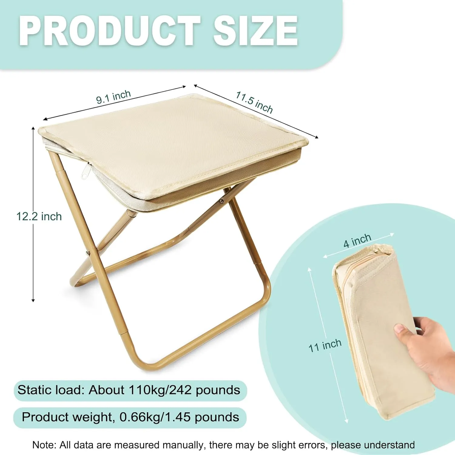 Camping Stool, Portable Folding Stool with Carry Bag, 12in Portable Folding Chair Collapsible Camp Stool Outdoor Footstool for Travel Walking Hiking Fishing Picnic Barbecue (Khaki)