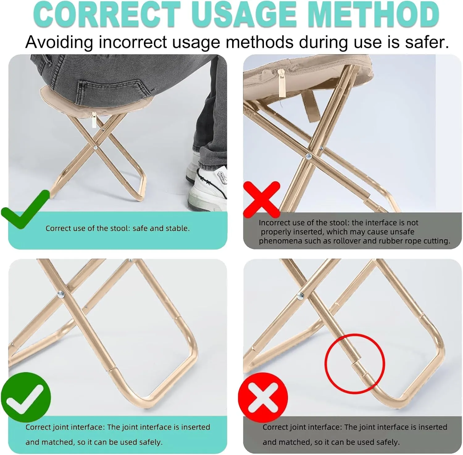 Camping Stool, Portable Folding Stool with Carry Bag, 12in Portable Folding Chair Collapsible Camp Stool Outdoor Footstool for Travel Walking Hiking Fishing Picnic Barbecue (Khaki)