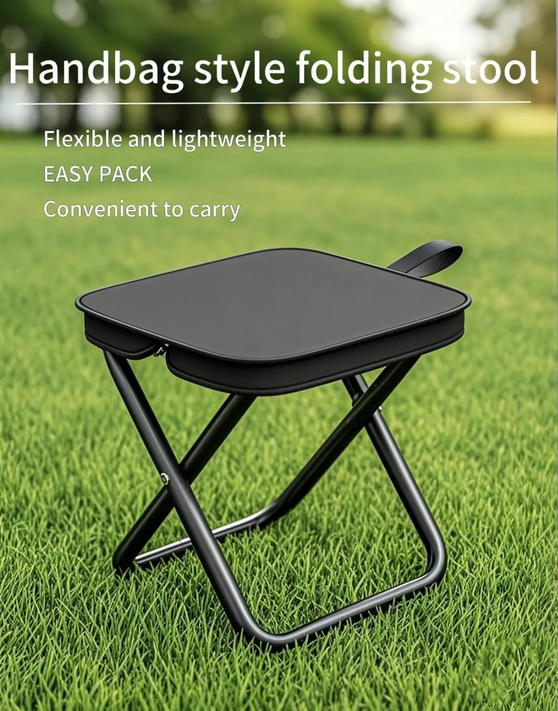 Camping Stool Small Portable Mini Chair Foldable Lightweight Travel Seat Portable Pocket Handbag Stool for Walking Hiking Fishing Picnic Barbecue (Black)