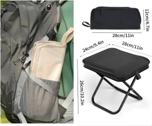 Camping Stool Small Portable Mini Chair Foldable Lightweight Travel Seat Portable Pocket Handbag Stool for Walking Hiking Fishing Picnic Barbecue (Black)