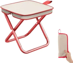 Camping Stool Small Portable Mini Chair Foldable Lightweight Travel Seat Portable Pocket Handbag Stool for Walking Hiking Fishing Picnic Barbecue (Red)