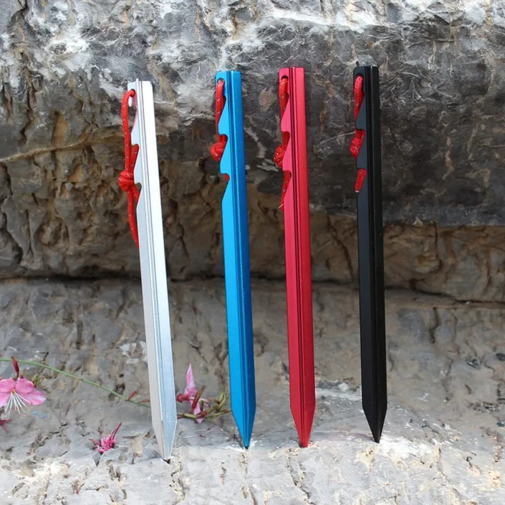 Camping Tent Stakes,10pcs 18cm Tent Pegs Stakes Nails Points Aluminium Alloy Tri-Beam Adjustable for Camping Hiking (Color : Blu) (Color : Blu) (Color : Red)
