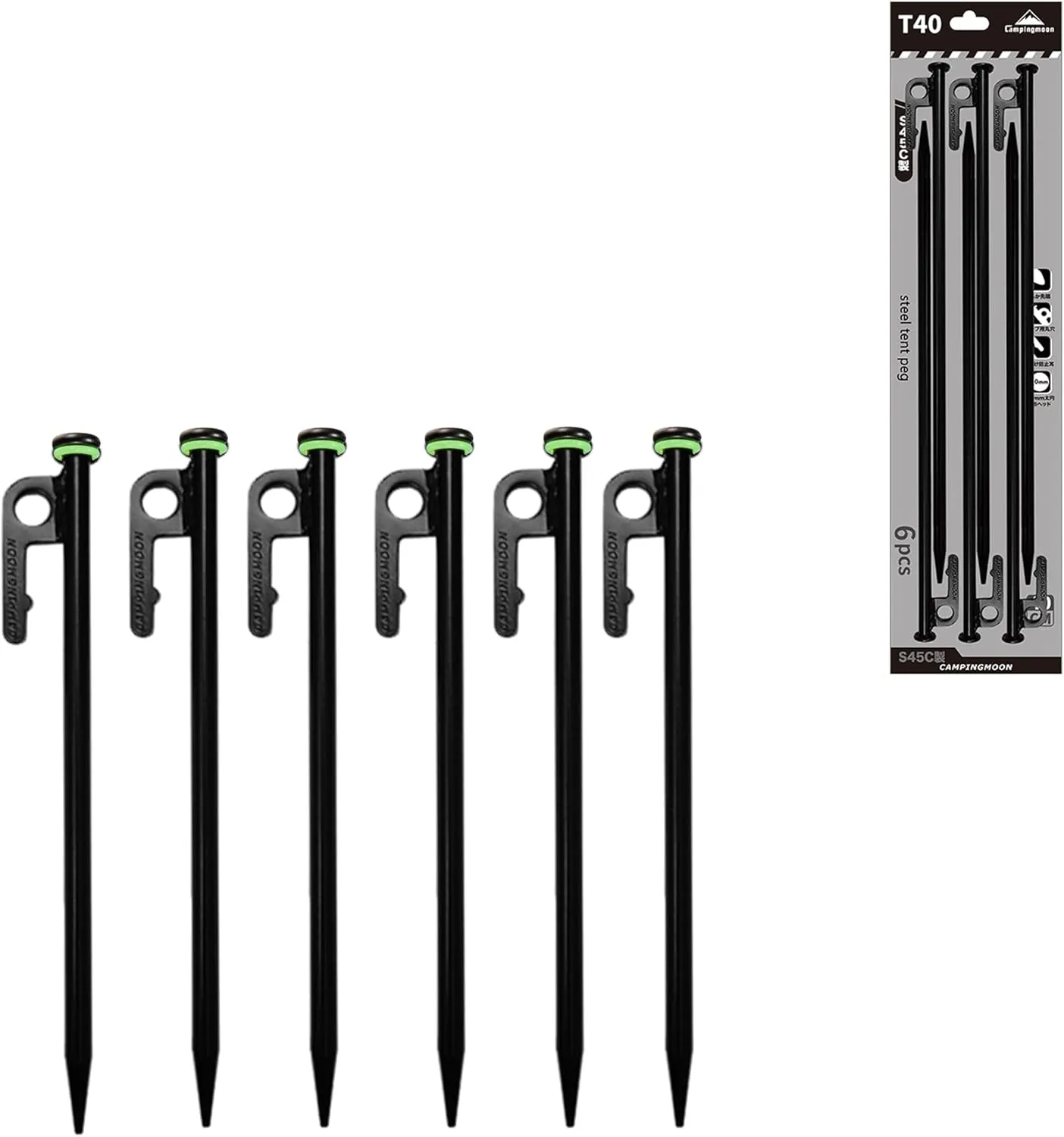 CAMPINGMOON 15.7-inch 6pcs Carbon Steel S45C Black Skin Cation Electrodeposition Coating Tent Stake for Hard Ground T-40-6P