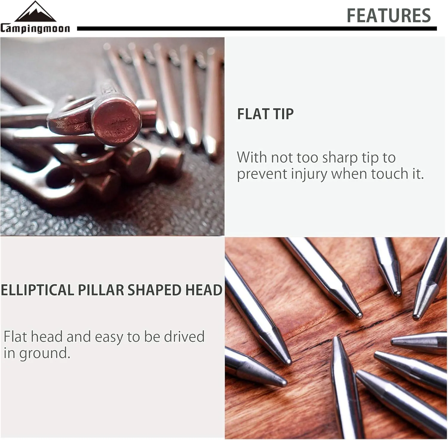 CAMPINGMOON 7.87-inch 8pcs Martensitic Stainless Steel 420J2 Hardened Forged Tent Stake Power Peg Ideal for Hard Ground R-20-8P…