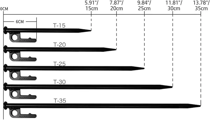 CAMPINGMOON 8pcs Carbon Steel S45C Black Coating Tent Stake for Hard Ground (【 7.87-inch 8pcs set】)