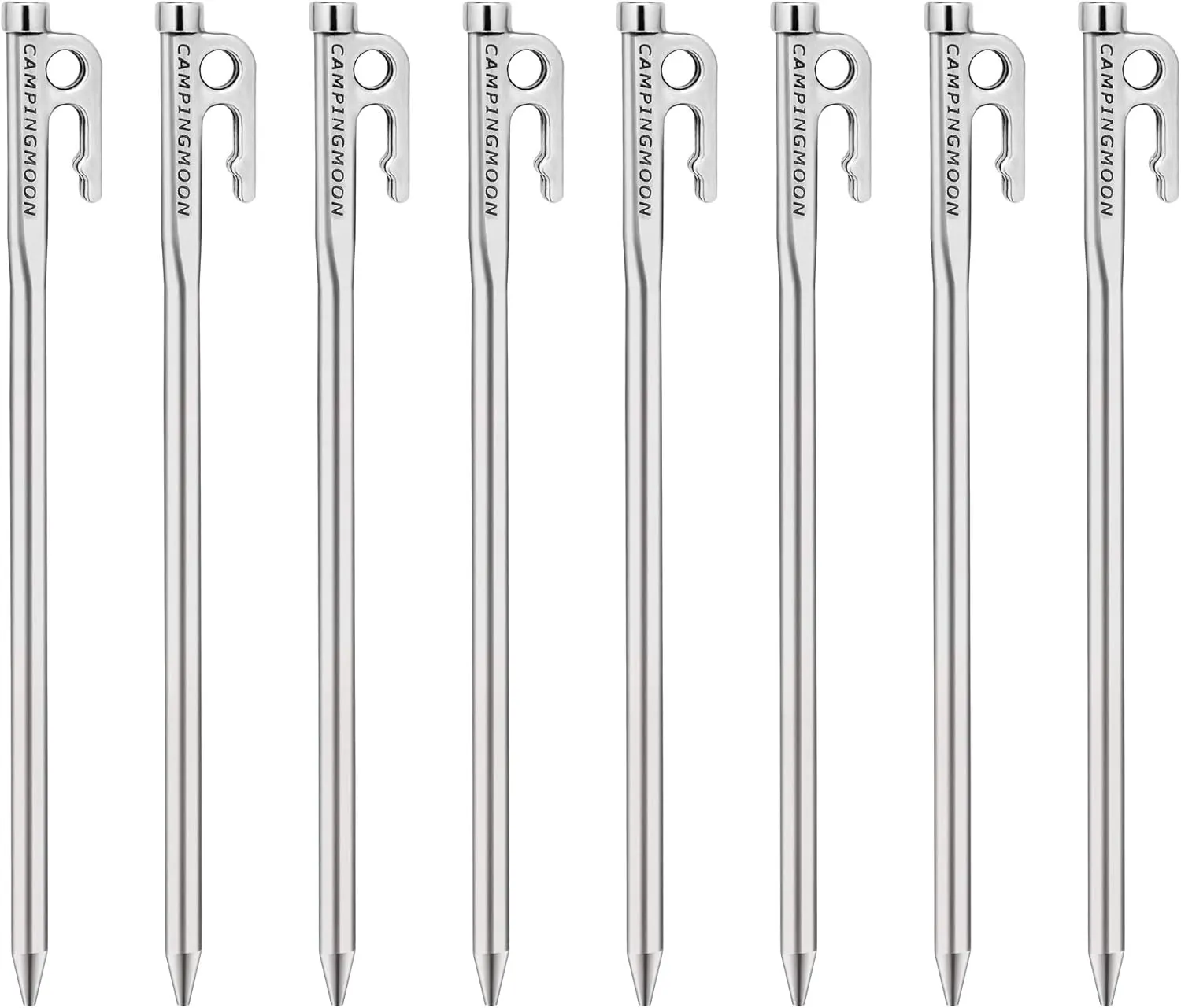 CAMPINGMOON Tent Stakes 10.2-inch 8pcs Martensitic Stainless Steel 420J2 Hardened Forged Power Peg Ideal for Hard Ground R-26-8P