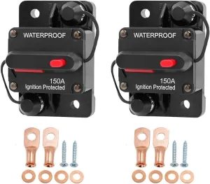Car Circuit Breaker, 2PCS DC 12V-48V 150A Waterproof Vehicle Stereo Audio Electronic Battery Solar System Inline with Manual Reset Switch, Auto Accessories for Trolling ATV RV
