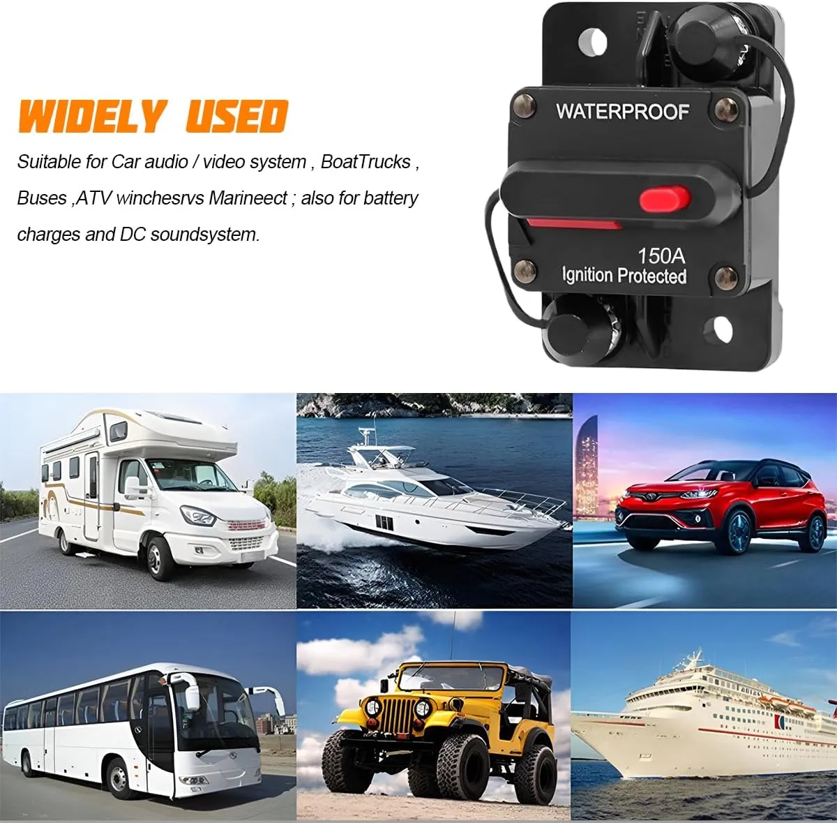 Car Circuit Breaker, 2PCS DC 12V-48V 150A Waterproof Vehicle Stereo Audio Electronic Battery Solar System Inline with Manual Reset Switch, Auto Accessories for Trolling ATV RV