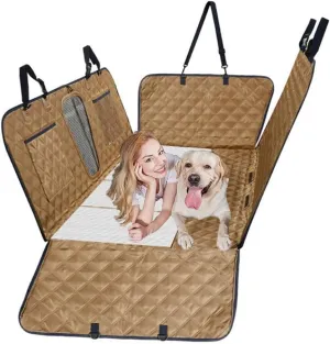 Car Pet Seat Cover for Nissan Durable Dog Travel Hammock Scratchproof Back Seat Pet Cover Easy Clean Dog Seat Mat with Pocket,Brown