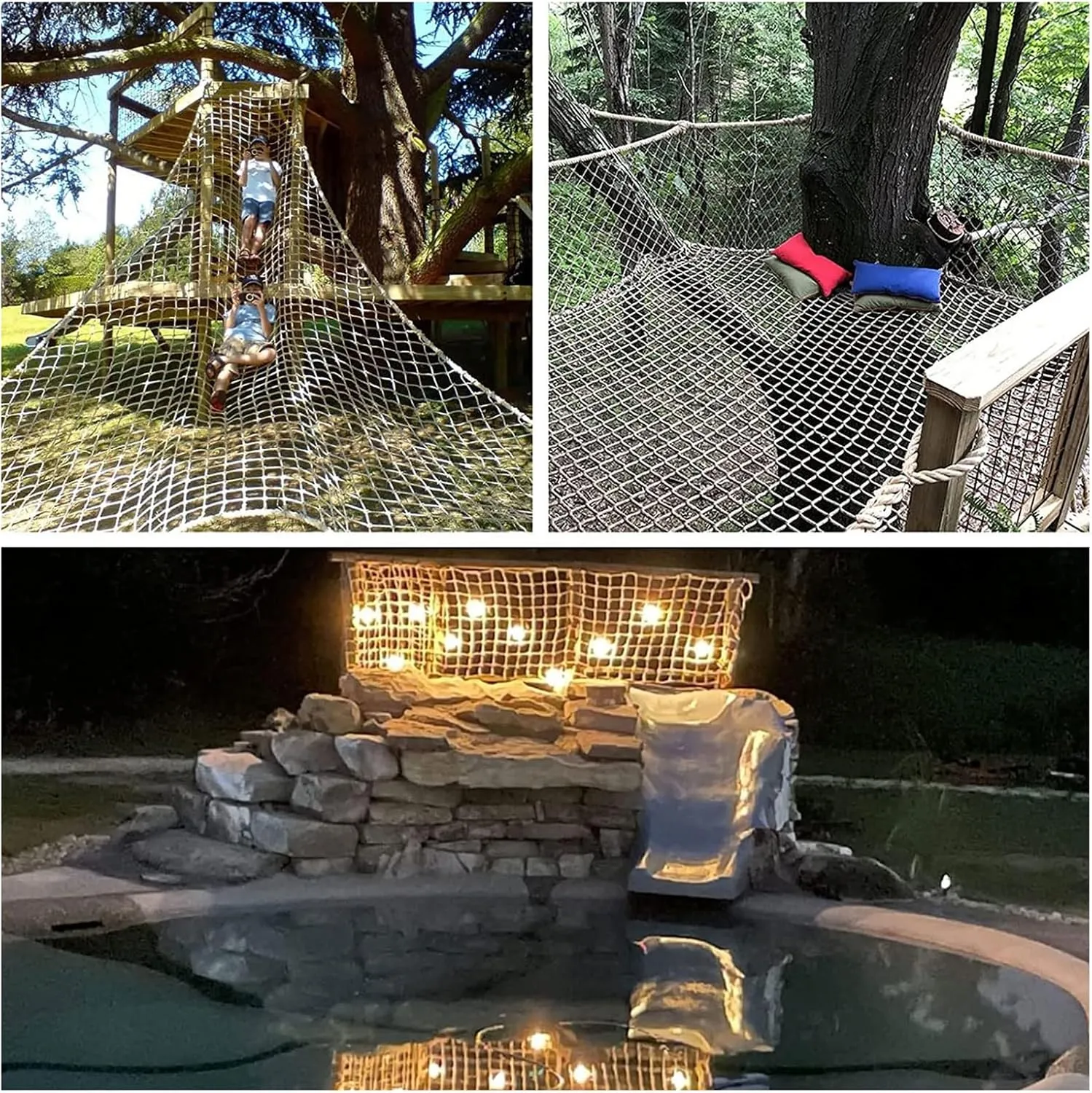 Cargo Net for Kids Heavy Duty Climbing Netting Outdoor Playground Net Swing Hammock Tree House Rope Ladder Truck Trailer Fence Netting,6.6x23ft