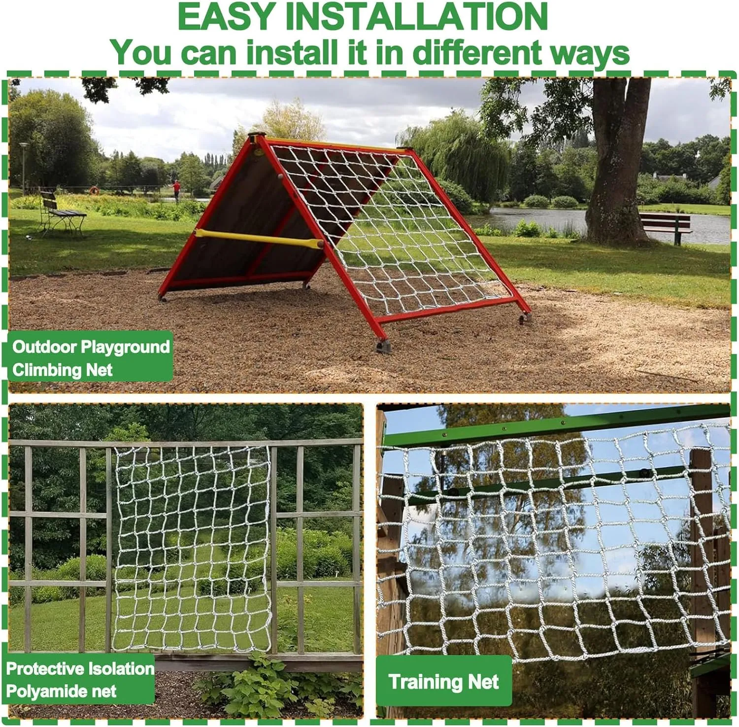Cargo Net for Kids Heavy Duty Climbing Netting Outdoor Playground Net Swing Hammock Tree House Rope Ladder Truck Trailer Fence Netting,6.6x23ft