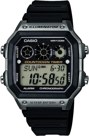 Casio AE-1300WH Series | Watches for Men | Digital Watch | Black | 1/100 SEC Stopwatch | 9 Interval Timers | LED Light | 100M WR | Multi Alarm | Calendar | World Time | 12/24 Hour Format | 10 Yr Batt