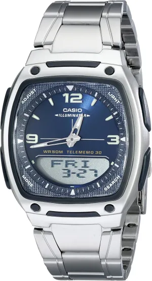 Casio AW81D Series | Watches for Men | Analog Digital Watch | Silver Stainless Steel | 1/100 SEC Stopwatch | Countdown Timer | World Time | LED Light | 50M WR | Multi Alarm | Calendar | 10 Yr Batt