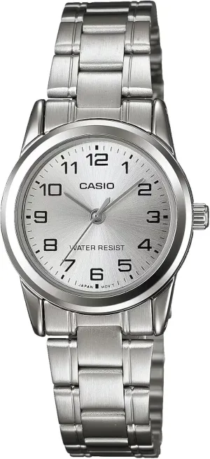 Casio LTP-V001D-7B | Women's Standard Stainless Steel | Silver Easy Reader Numbers Dial | 3-Hand Analog Watch