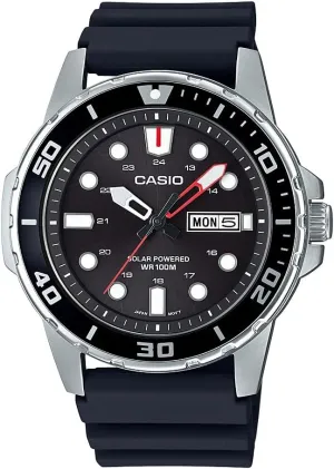 Casio MTPS110 Series | Unisex Analog Watch | 100M WR | Stainless Steel Case | 3 Hand Analog (HR, Min, SEC) | Date Display | Low Battery Alert | Diver Inspired Styling | Solar Powered