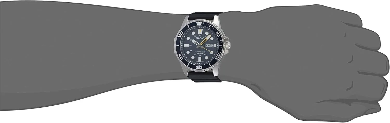 Casio MTPS110 Series | Unisex Analog Watch | 100M WR | Stainless Steel Case | 3 Hand Analog (HR, Min, SEC) | Date Display | Low Battery Alert | Diver Inspired Styling | Solar Powered
