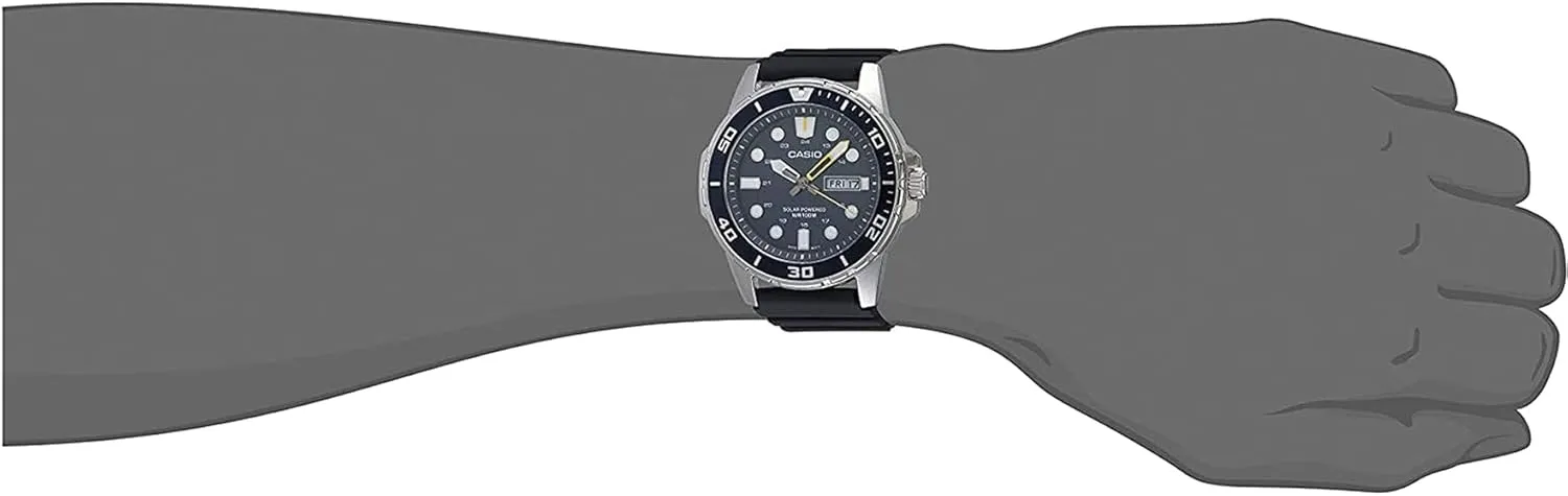 Casio MTPS110 Series | Unisex Analog Watch | 100M WR | Stainless Steel Case | 3 Hand Analog (HR, Min, SEC) | Date Display | Low Battery Alert | Diver Inspired Styling | Solar Powered