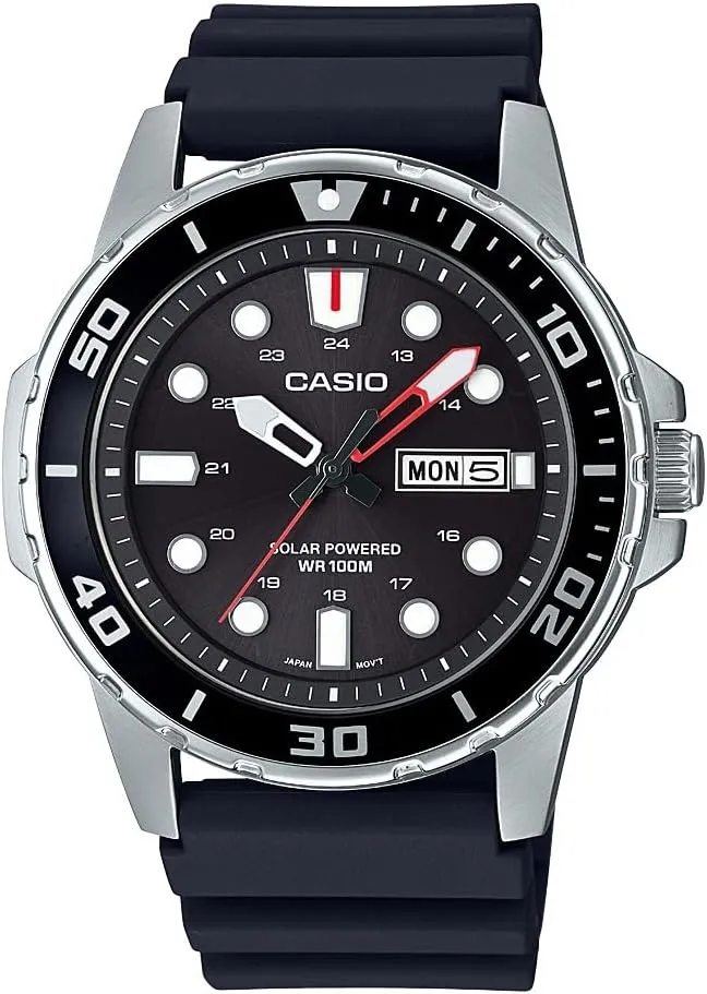 Casio MTPS110 Series | Unisex Analog Watch | 100M WR | Stainless Steel Case | 3 Hand Analog (HR, Min, SEC) | Date Display | Low Battery Alert | Diver Inspired Styling | Solar Powered