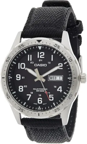 Casio MTPS120L Series | Unisex Analog Watch | 100M WR | Stainless Steel Case | 3 Hand Analog (HR, Min, SEC) | Date Display | Low Battery Alert | Military Styling | Solar Powered