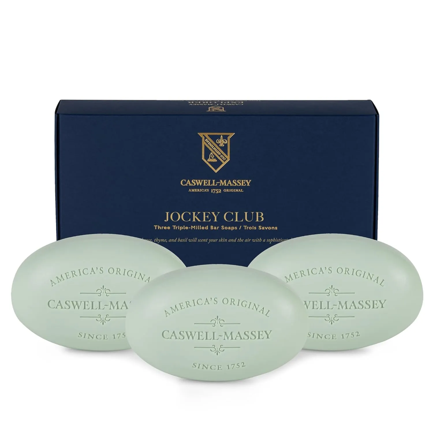 Caswell-Massey Men’s Bar Soap Gift Set – Jockey Club Scent – Triple-Milled Moisturizing Body Soap Bars for All Skin Types, Plant-Based Formula with Essential Oils, Made in USA, 3 x 5.8 oz