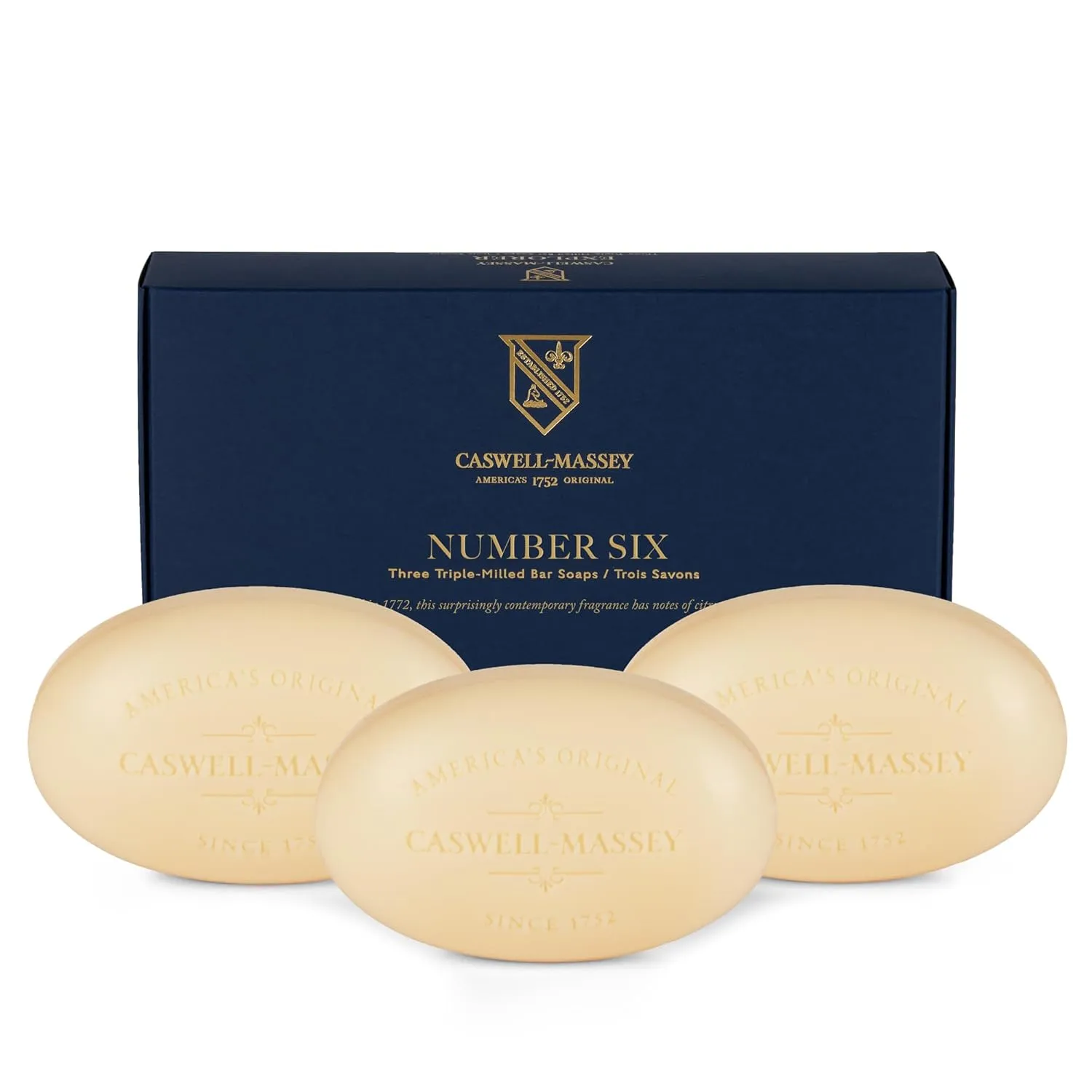 Caswell-Massey Men’s Bar Soap Gift Set – Number Six Scent – Triple-Milled Moisturizing Body Soap Bars for All Skin Types, Plant-Based Formula with Essential Oils, Made in USA, 3 x 5.8 oz