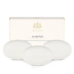 Caswell-Massey Natural Bar Soap for Men & Women, Moisturizing Body Soap Bar for All Skin Types, Made with Essential Oils & Plant-Based Formula for Soft Skin, Almond, 3x5.8 oz Gift Set