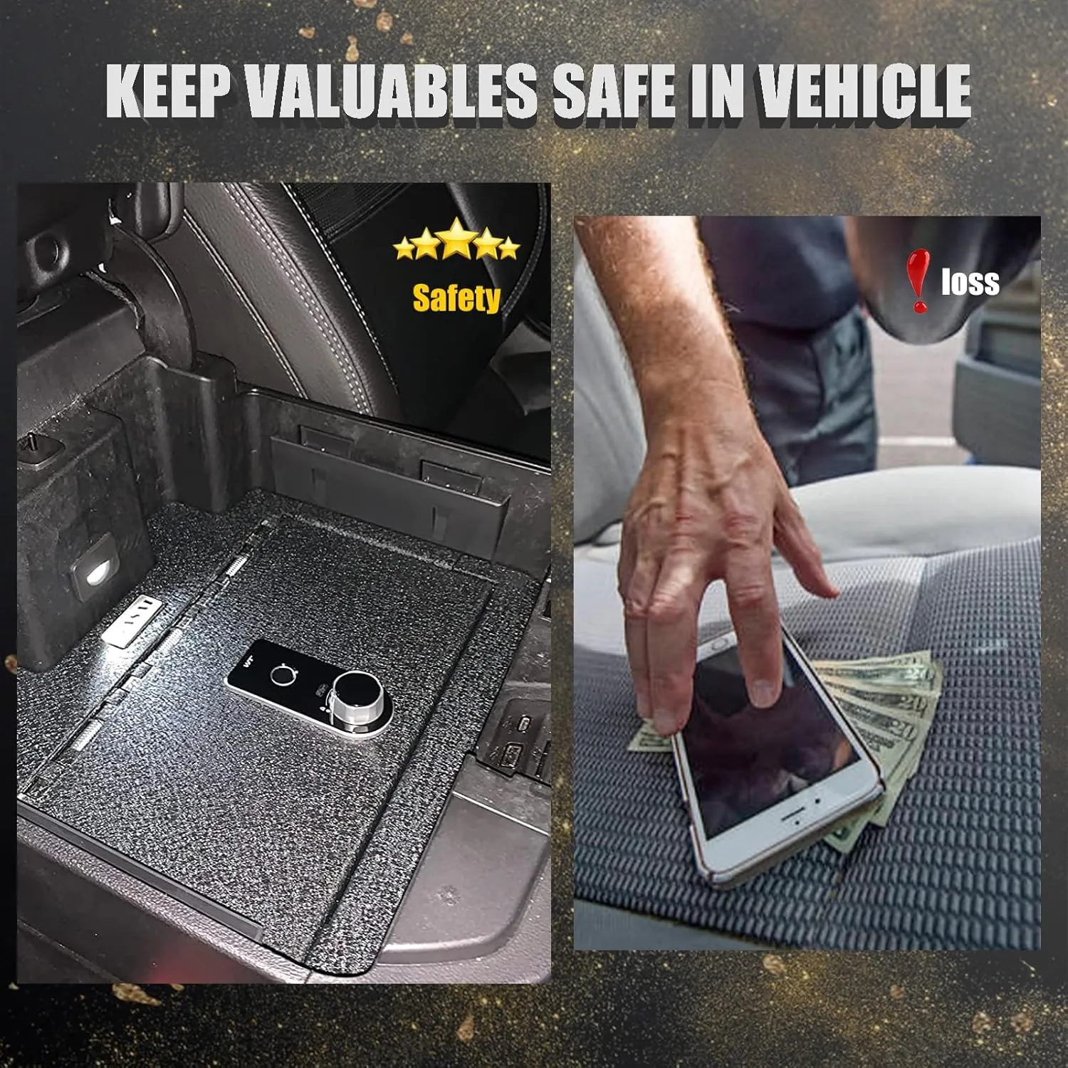 Center Console Gun Safe Vault - WASAI Console Lock Box Compatible with Lincoln Aviator 2019-2025, Fingerprint Lock with Key.