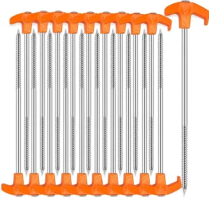 Cheardia 20 Pack Tent Stakes Heavy Duty, 8 Inch Tent Stakes Tent Pegs Camping Non-Rust Ground Stakes for Camping Patio, Garden, Canopies, Grassland, Outdoor (Orange)