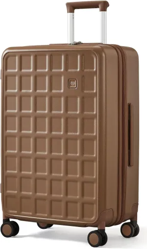 Checked 24 inch Luggage with 8 Spinner Wheels, Large Suitcase with TSA Lock, 100% Lightweight PC Hard Shell travel luggage Suitcases for Men Women, 24-Inch Checked-In, Chocolate Brown