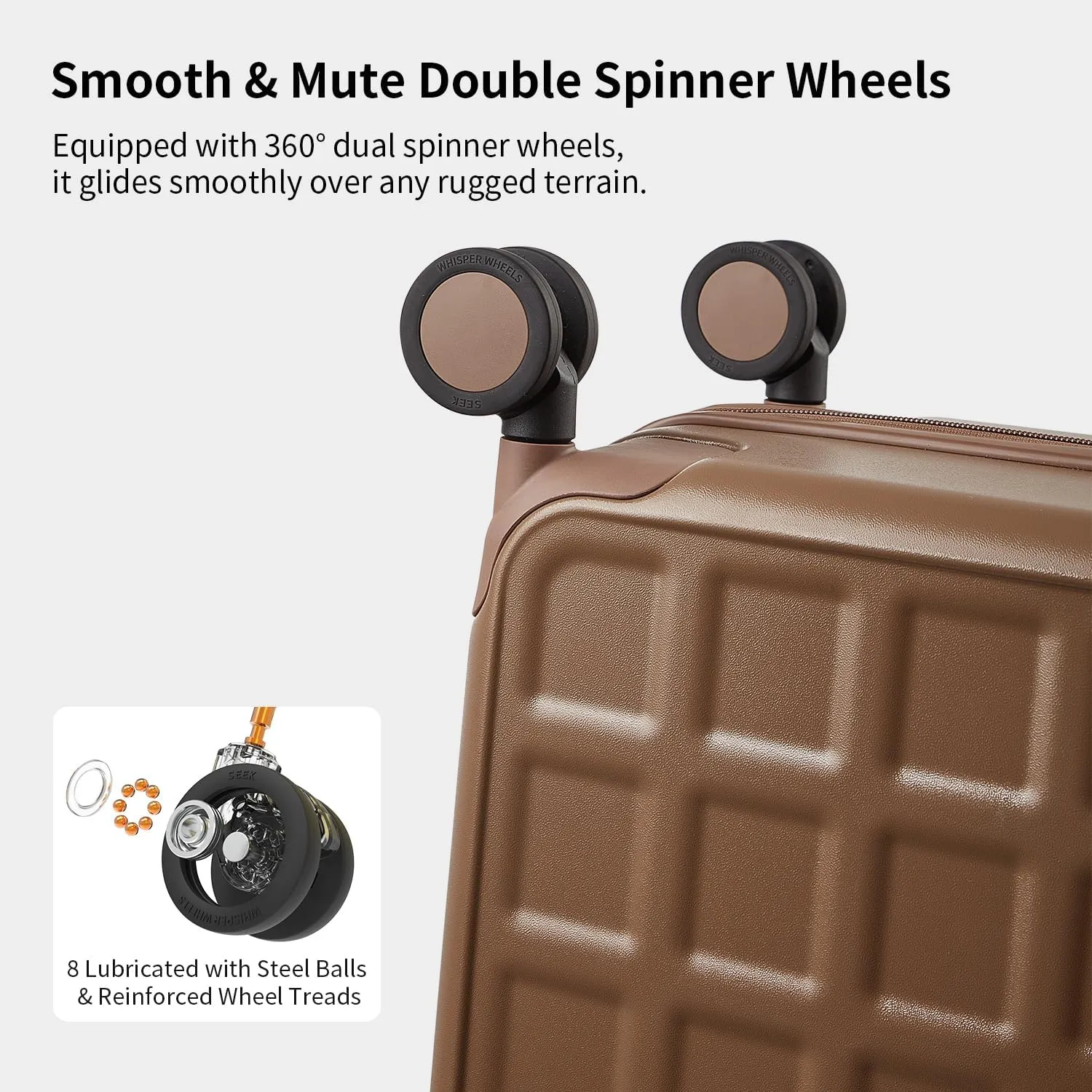 Checked 24 inch Luggage with 8 Spinner Wheels, Large Suitcase with TSA Lock, 100% Lightweight PC Hard Shell travel luggage Suitcases for Men Women, 24-Inch Checked-In, Chocolate Brown