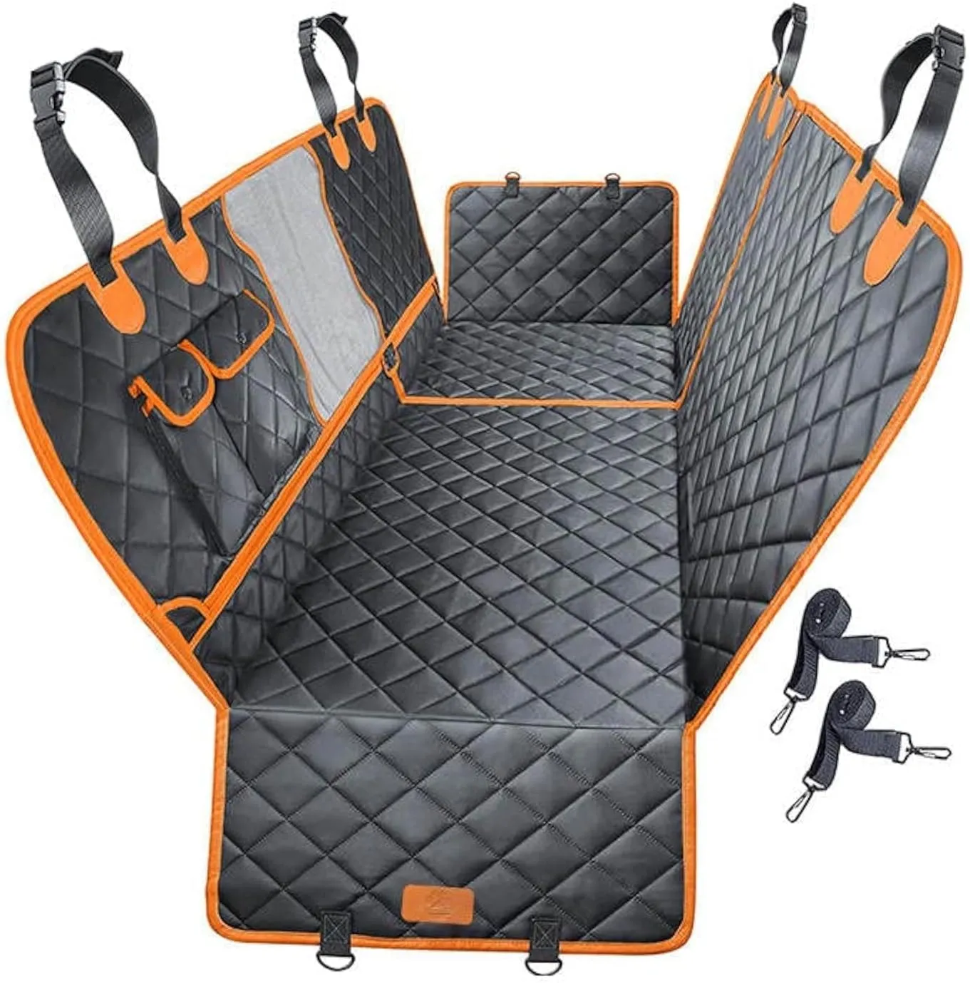 CHEWCREW 4-in-1 Dog Car Seat Cover Waterproof Pet Dog Travel Mat Mesh Dog Carrier Car Hammock Cushion Protector with Zippers and Pockets (Black)