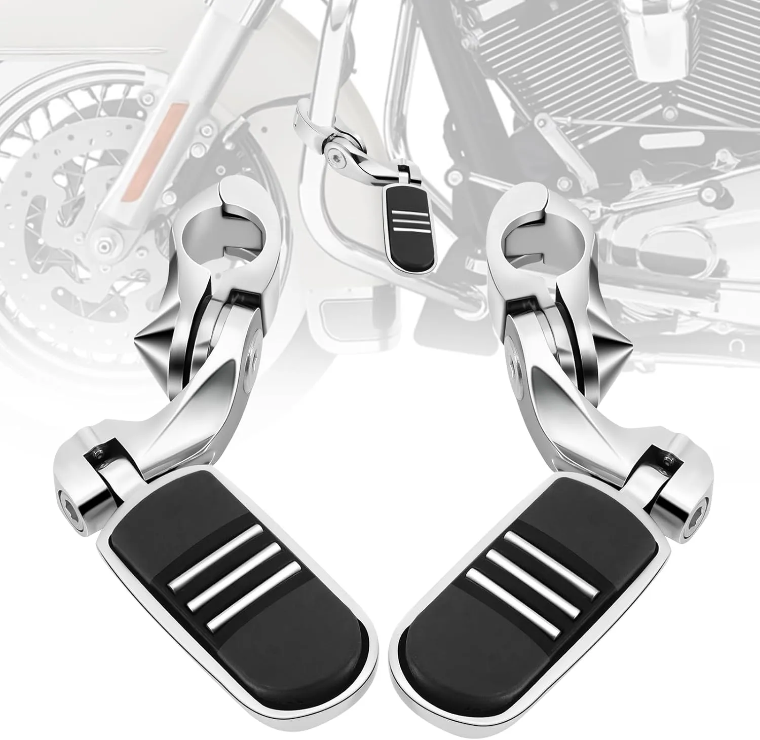 Chrome 1.25" Motorcycle Highway Footpegs 1 1/4" 32mm Universal Fit for Touring Motorcycle with Aluminum Material and Rear Orientation