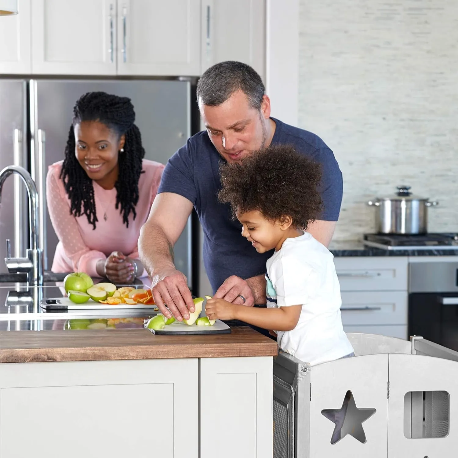 Classic Kitchen Helper® Toddler Tower - Gray: Folding, Adjustable Height, Learning Step Stool for Kids, W/Chalkboard | Montessori Collapsible Safety Non-Slip Platform