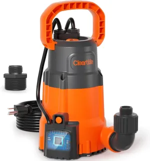 Cleartide Submersible Sump Pump, Smart Water Sensor Auto On/Off, Manual/Auto Mode, 1/4HP 2160GPH Multi-Use Utility Water Pump for Pool/Basement/Garden Drainage