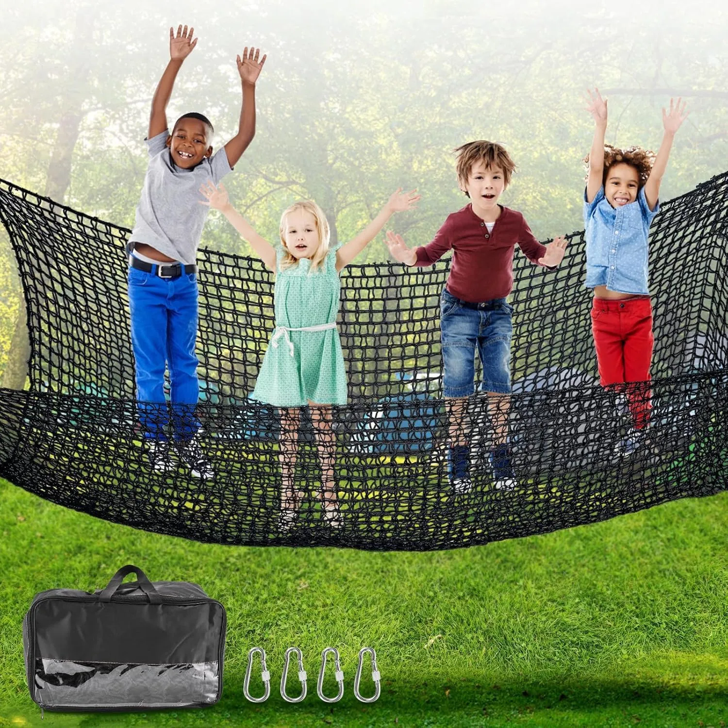 Climbing Cargo Net 9.8' x 14.5' Climbing Net for Kids Double Layers Heavy Duty Playground Safety Net Kids Backyard Climbing Net for Tree House Tree Fort Back Yard Jungle Gyms Monkey Bar Security Mesh