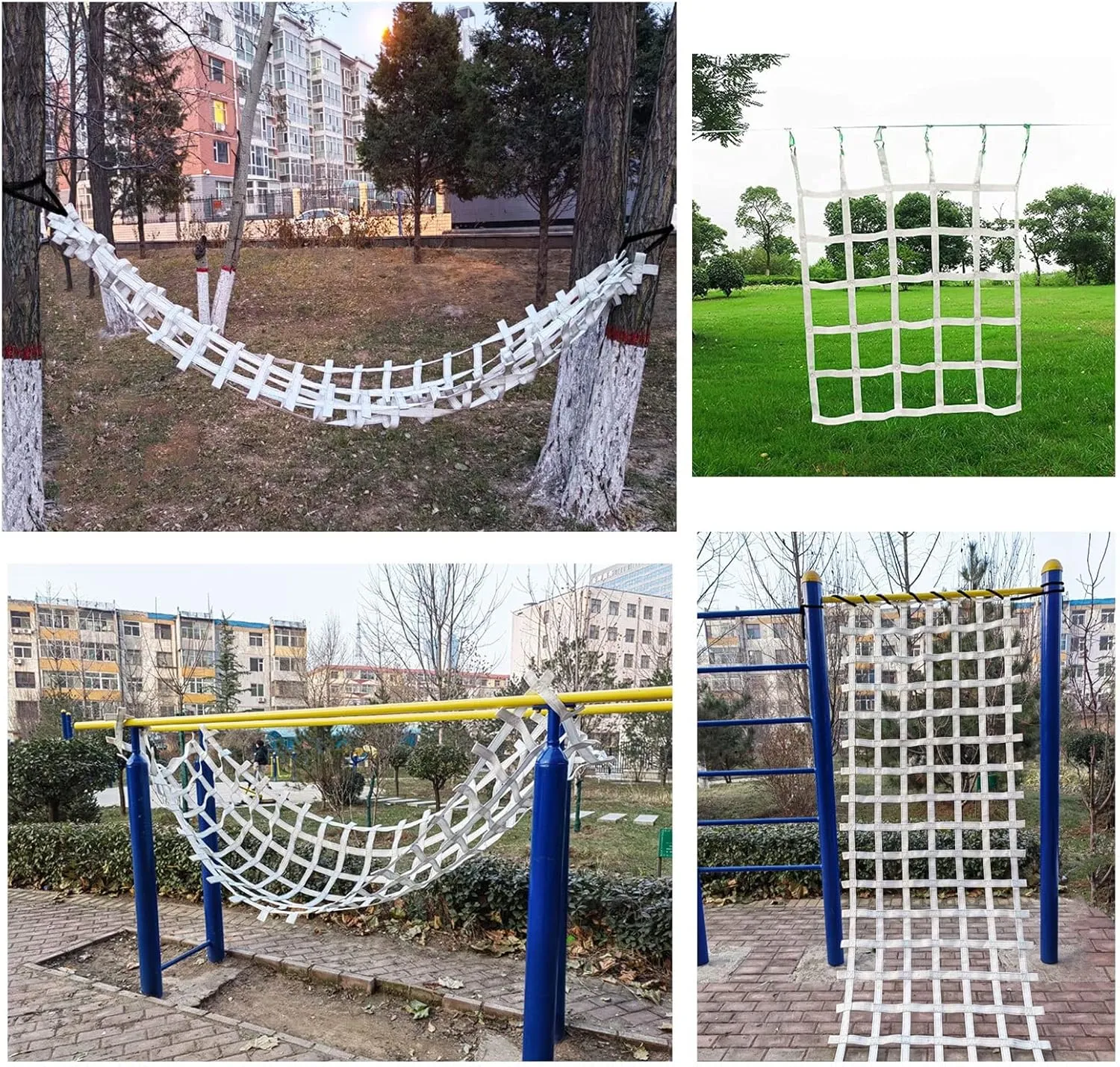 Climbing Cargo Net Heavy Duty,Ninja Net,Rope Ladder for Kids Outdoor Treehouse Backyard Playground Indoor Obstacle Webbing Net for Swing Set Jungle Gym Accessories for Slacklines,White
