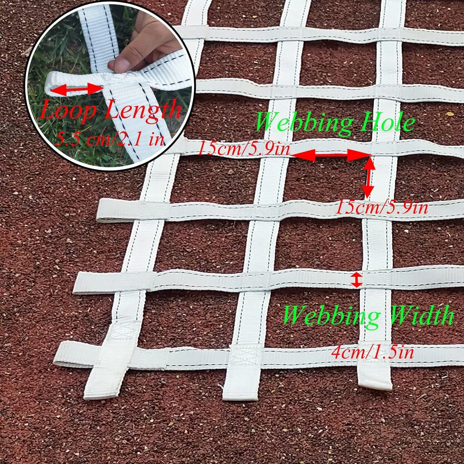Climbing Cargo Net Heavy Duty,Ninja Net,Rope Ladder for Kids Outdoor Treehouse Backyard Playground Indoor Obstacle Webbing Net for Swing Set Jungle Gym Accessories for Slacklines,White