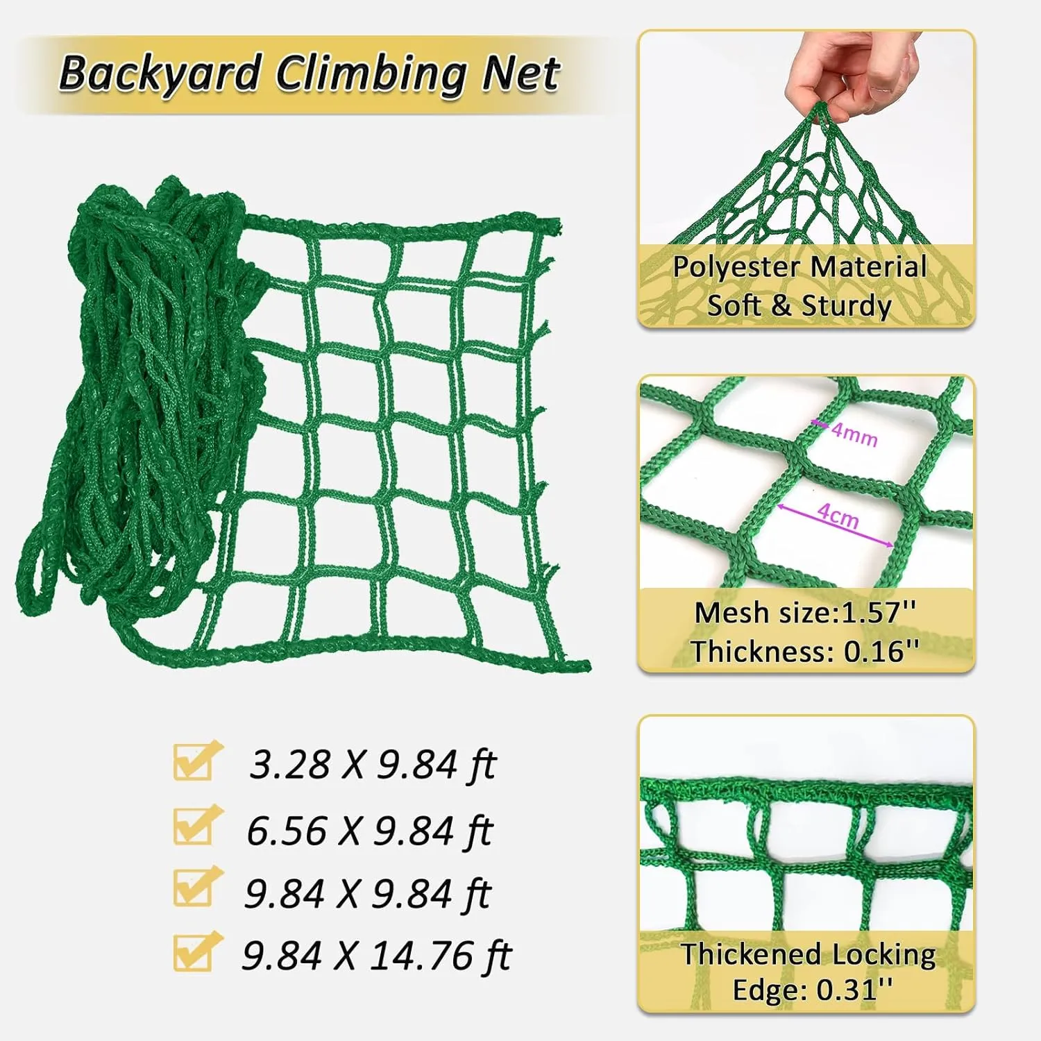 Climbing Net for Kids Double Layers Playground Safety Net Polyester Climbing Cargo Net Rope Bridge Nets for Treehouse Backyard Monkey Bars