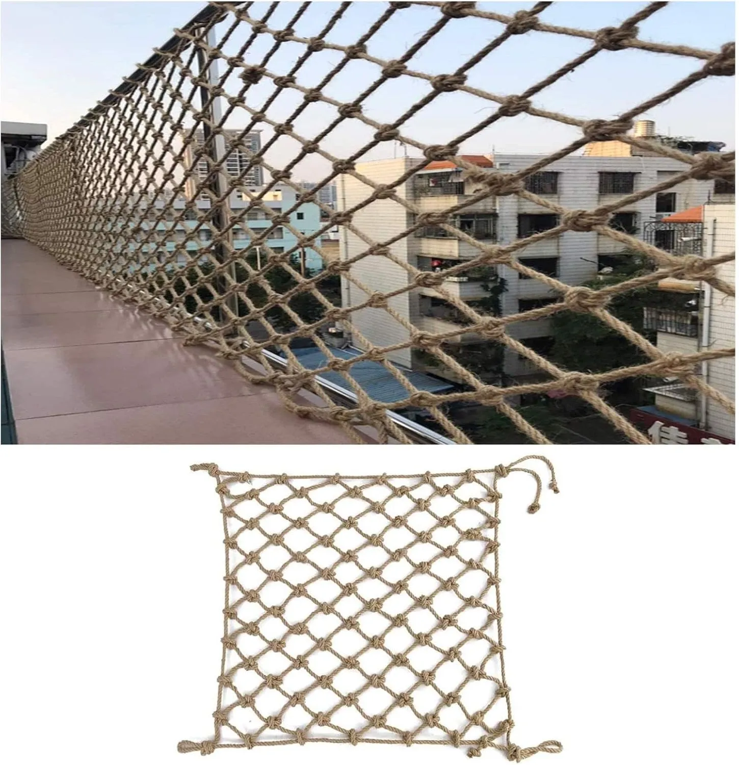 Climbing Net for Kids, Heavy Duty Hemp Rope Net Waterproof Cargo Net Kids Swing Outdoor Bridge Playground Fence Stair Protective Net Hammock (Size : 13m(39ft))