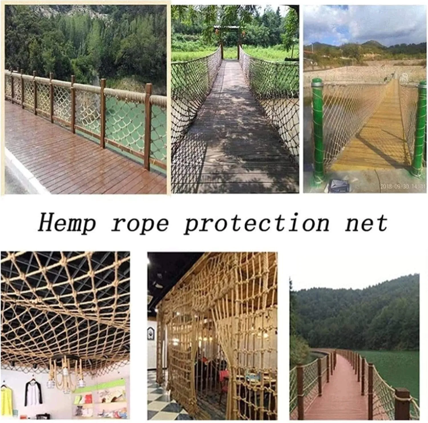 Climbing Rope Net, Playground Safety Net, Kids Ladder, Truck Trailer Cargo Netting, Hemp Decor for Treehouse Hammock (3 * 3m / 10 * 10ft)