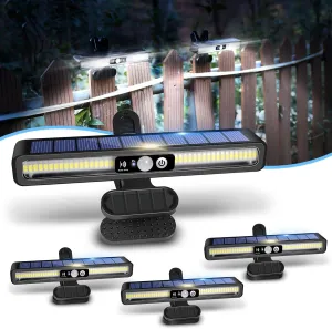 Clip On Solar Motion Lights Outdoor Waterproof, 4 Pack Fence Lights Outside with 36 LEDs, 6000K, Portable Solar Powered Security Light for Fence Garage Camping
