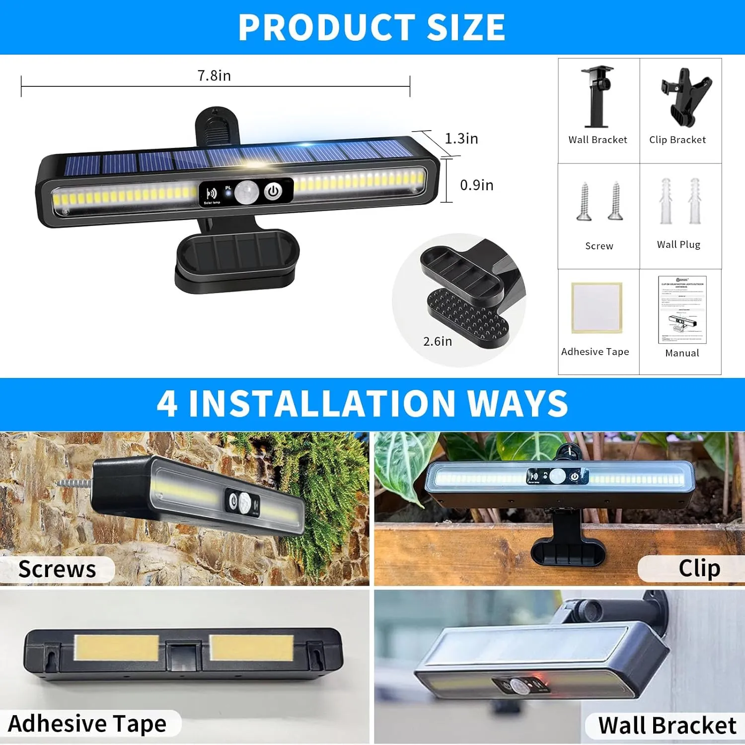 Clip On Solar Motion Lights Outdoor Waterproof, 4 Pack Fence Lights Outside with 36 LEDs, 6000K, Portable Solar Powered Security Light for Fence Garage Camping