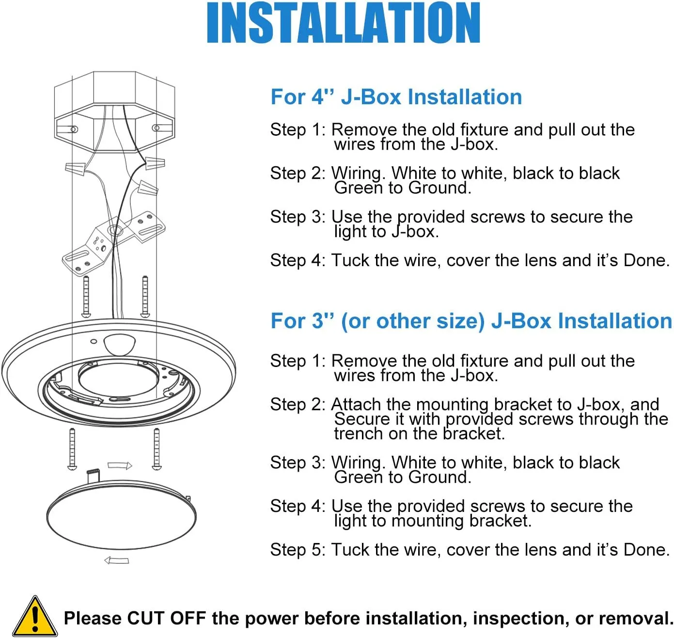 Closet Lights Motion Sensored Indoor Ceiling Mount LED-10W 3000K Closet Stair Porch Ceiling Pantry Motion Activated Light 6-7/8 Inch 90CRI 600lm Hardwire to Junction Box, No Battery, Damp Rated 4 Pack